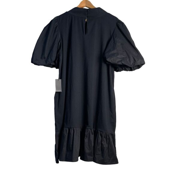 Eloquii‎ Mock Neck Puff Sleeves Mixed Media Mini Dress Black Size 22 NEW - Picture 2 of 11